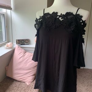 Black floral lace boho style top